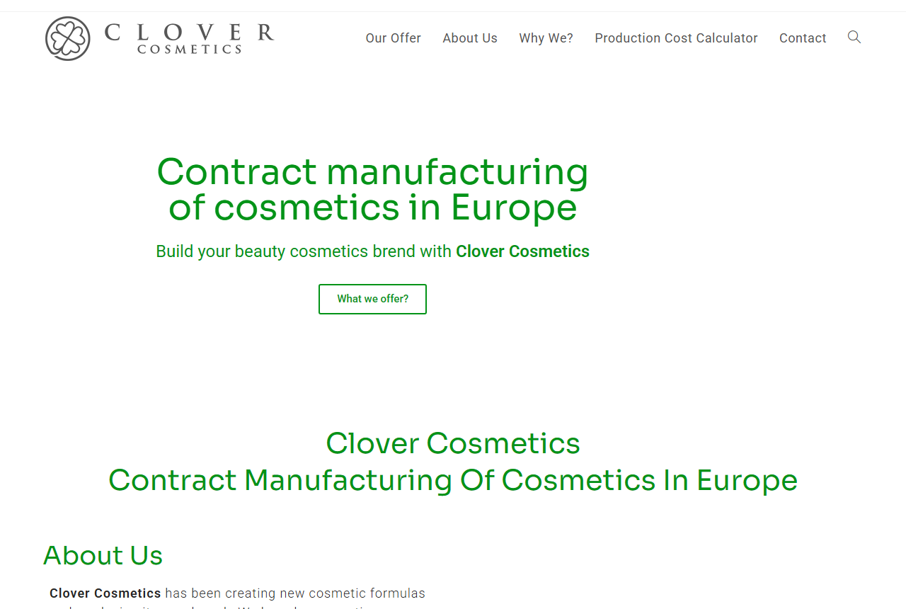 Clover Cosmetics private label website