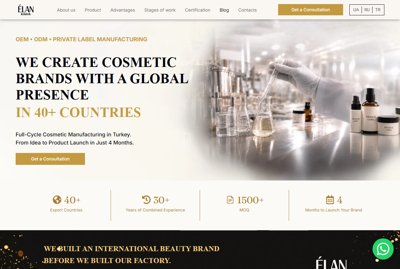 Elan Kimya OEM ODM private label cosmetics website