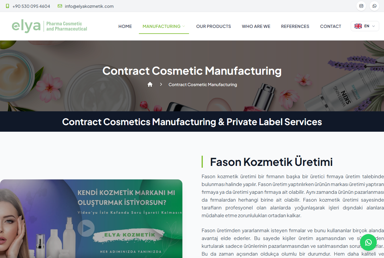 Elya Kozmetik contract cosmetic manufacturing page