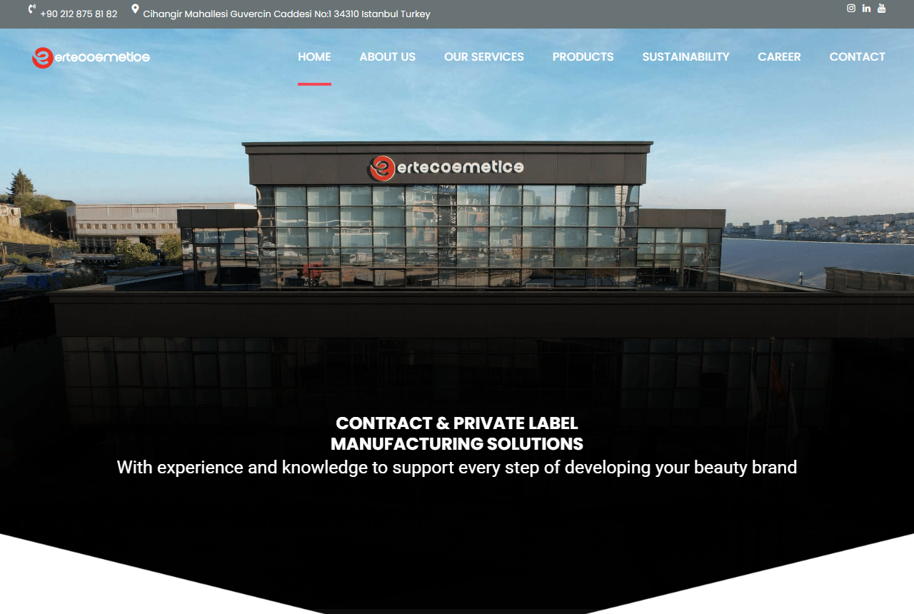 Erte Cosmetics contract and private label manufacturing website