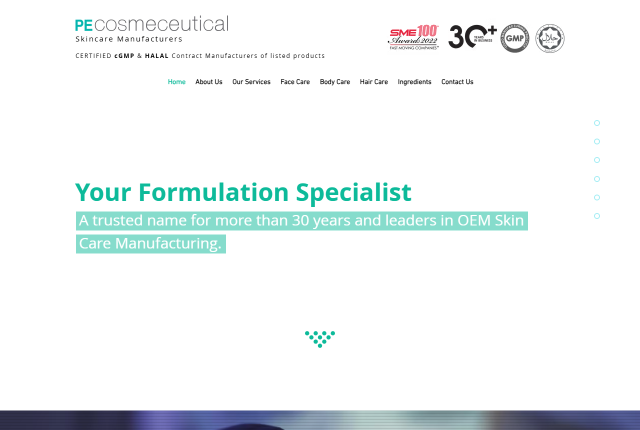 PE Cosmeceutical official website screenshot