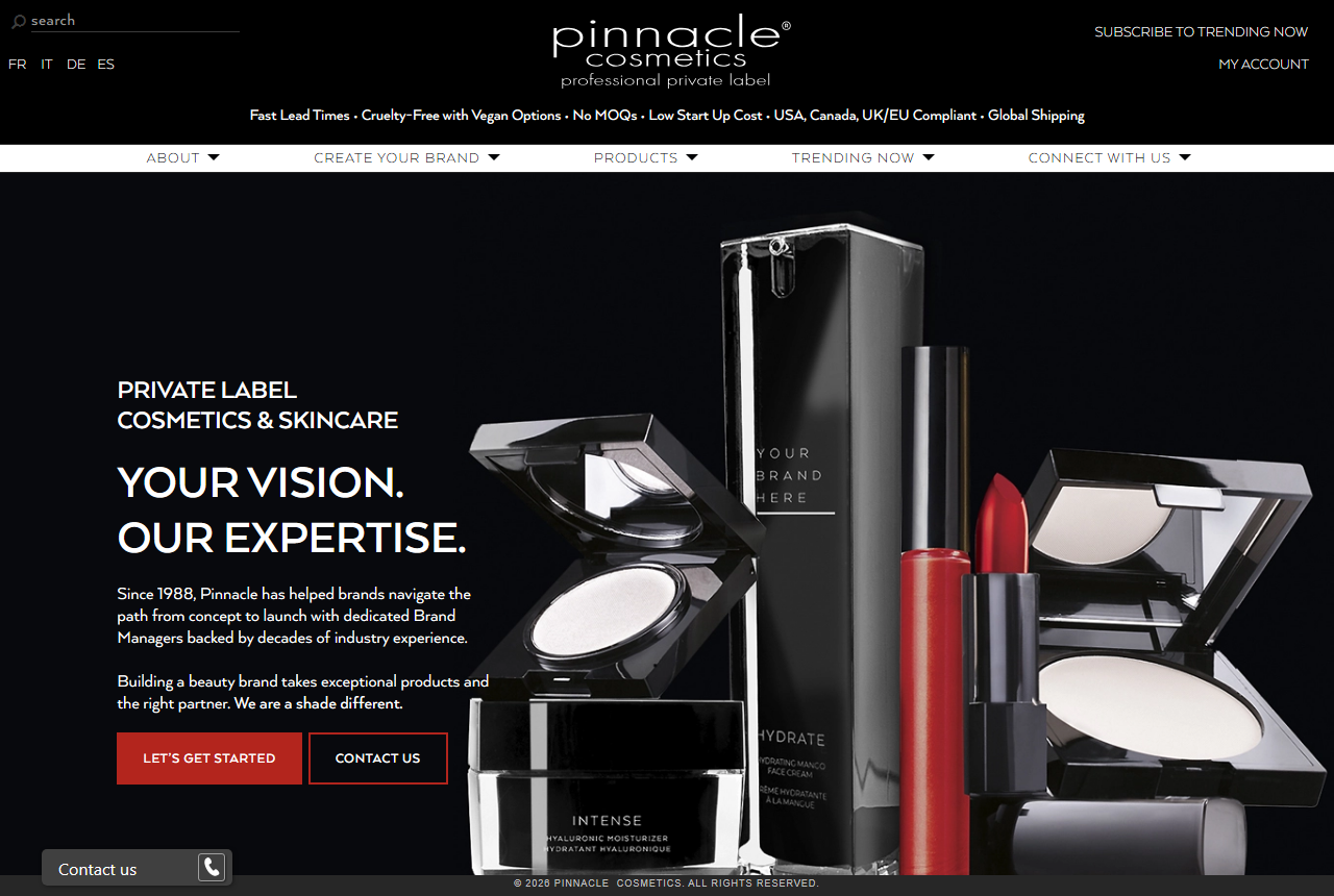 Pinnacle Cosmetics website