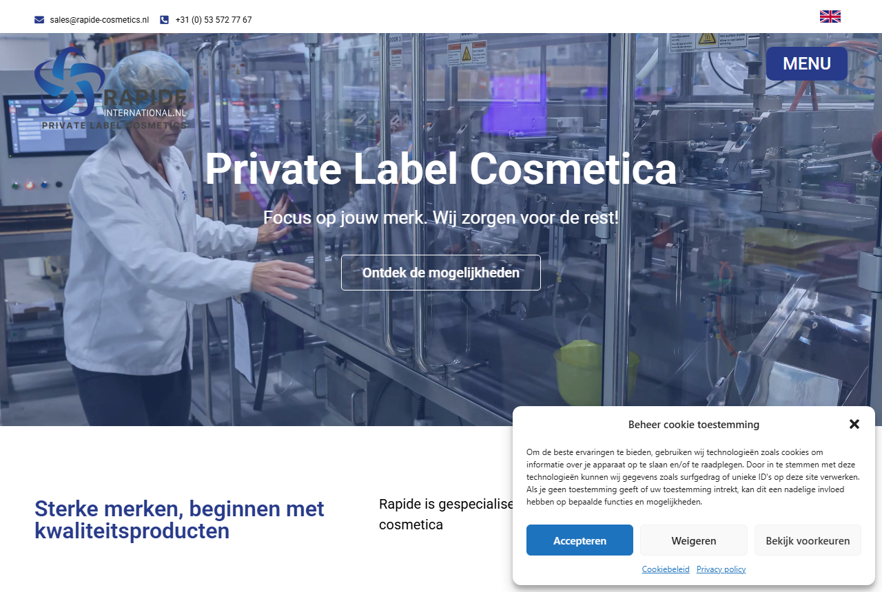 Rapide International private label cosmetics manufacturer, Haaksbergen, Netherlands
